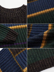 ストライプ柄 ドロップショルダーウール セーター