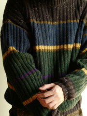 ストライプ柄 ドロップショルダーウール セーター