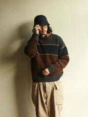 ストライプ柄 ドロップショルダーウール セーター