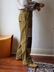 パッチワーク カーキ色 コーデュロイ スラックス