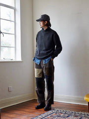 パッチワーク カーキ色 コーデュロイ スラックス