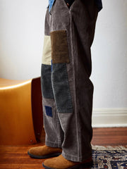 パッチワーク カーキ色 コーデュロイ スラックス