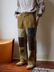 パッチワーク カーキ色 コーデュロイ スラックス