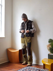 パッチワーク カーキ色 コーデュロイ スラックス