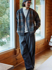 ウール100% フェアアイル ジャカード カーディガン