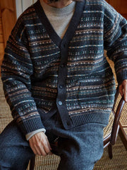 ウール100% フェアアイル ジャカード カーディガン