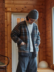 ウール100% フェアアイル ジャカード カーディガン