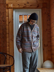 ウール100% フェアアイル ジャカード カーディガン