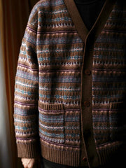 ウール100% フェアアイル ジャカード カーディガン