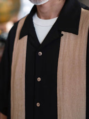 ストライプ 切り替え キューバ襟 シャツ