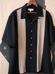 ストライプ 切り替え キューバ襟 シャツ