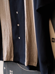 ストライプ 切り替え キューバ襟 シャツ