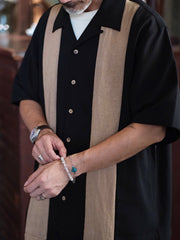 ストライプ 切り替え キューバ襟 シャツ