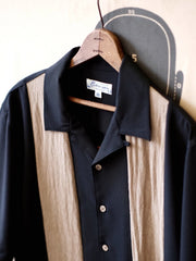 ストライプ 切り替え キューバ襟 シャツ