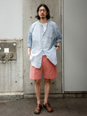 綿麻 ストライプ スタンドカラー シャツ