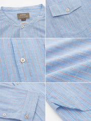 綿麻 ストライプ スタンドカラー シャツ