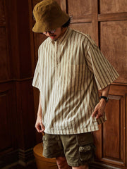 ジャガード ストライプ 半袖シャツ