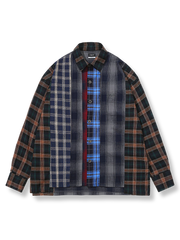 5種類のチェック柄を組み合わせたパッチワーク長袖シャツ