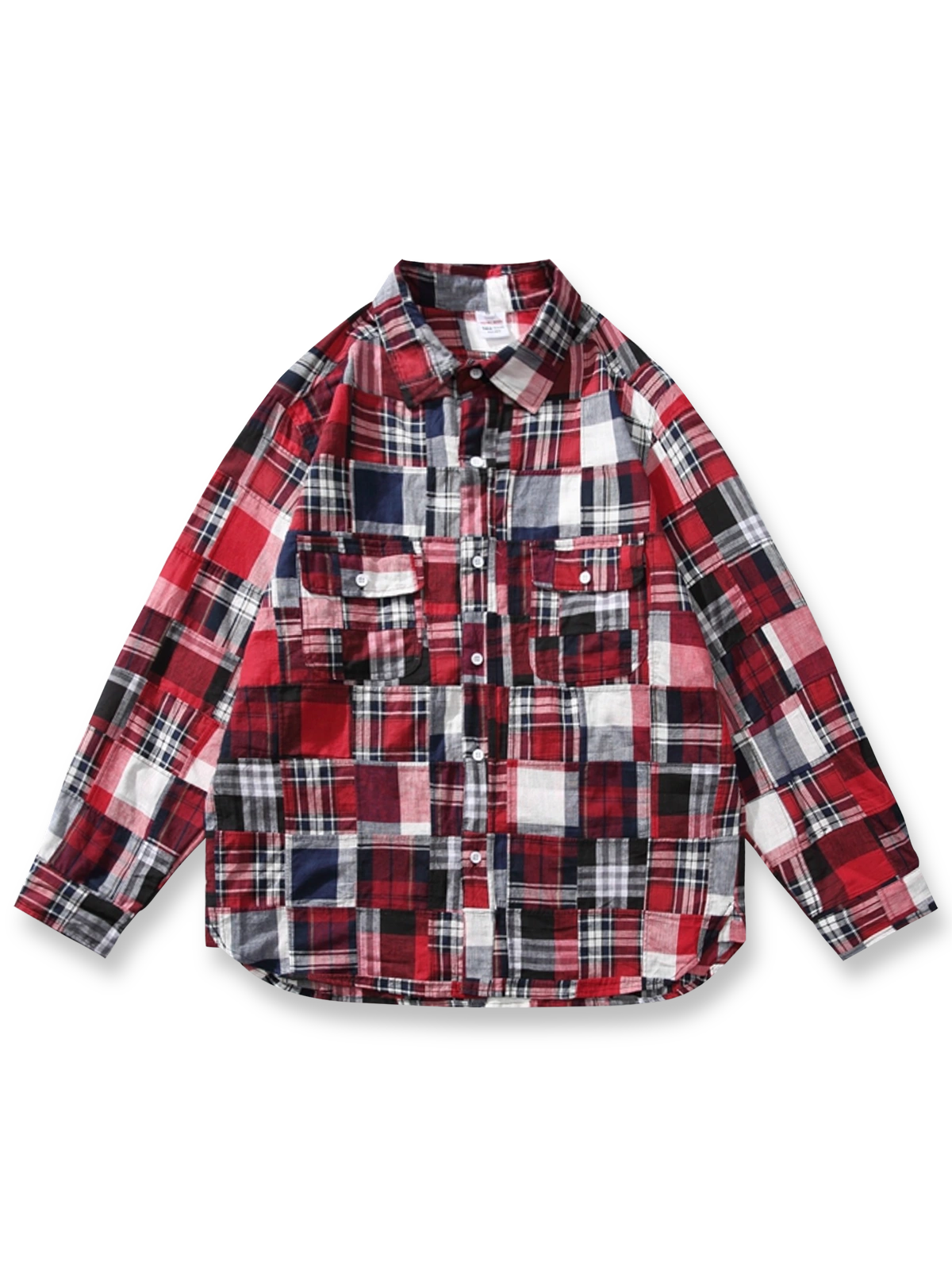 ヴィンテージのパッチワークチェック柄シャツの全体画像。