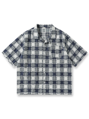 パッチワーク格子柄半袖シャツ