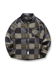 配色チェックのパッチワーク風フランネルシャツ