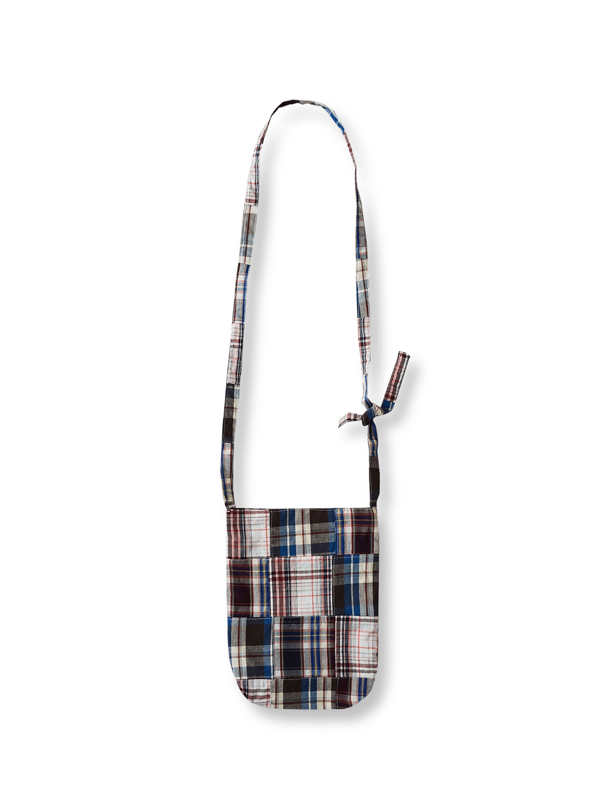 手作業で作られたチェック柄パッチワークのヒャクヤ布ショルダーバッグ