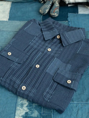 パッチワークストライプ半袖シャツ