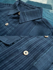 パッチワークストライプ半袖シャツ