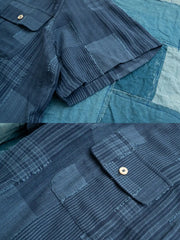 パッチワークストライプ半袖シャツ