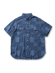 パッチワークストライプ半袖シャツ