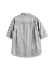 パッチワークストライプ半袖シャツ