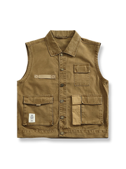 グリッド織り素材のヴィンテージ感あるパッチワークベスト