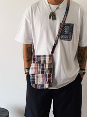 Patchworkヒャクヤ布チェックパッチワークショルダーバッグ