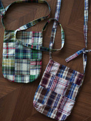 Patchworkヒャクヤ布チェックパッチワークショルダーバッグ