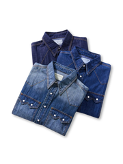 パール調スナップ デニムウエスタンシャツ