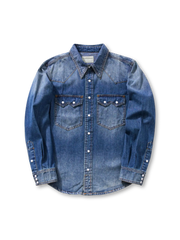 パール調スナップ デニムウエスタンシャツ