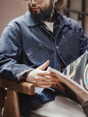 オープンカラー 4ポケットデニムジャケット