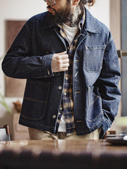 オープンカラー 4ポケットデニムジャケット