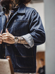 オープンカラー 4ポケットデニムジャケット