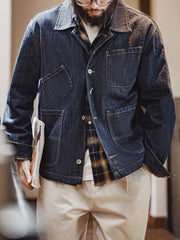 オープンカラー 4ポケットデニムジャケット