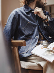 オープンカラー 4ポケットデニムジャケット