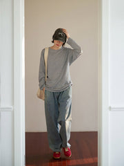 ウエストゴムデニムワイドパンツ