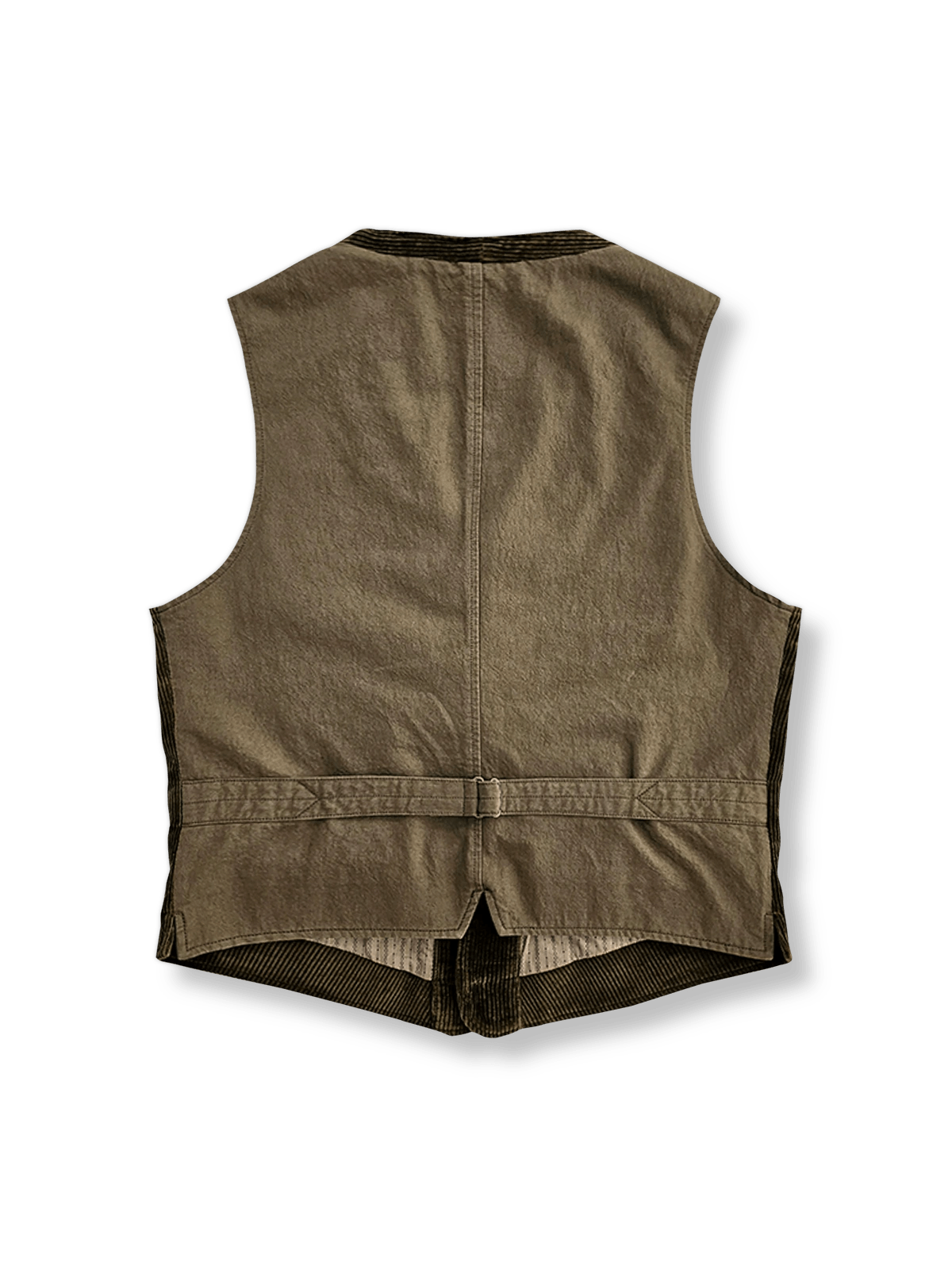 製品画像:クラシックなスリムフィットヴィンテージコーデュロイベストの正面画像
詳細画像:果実風ボタンとコーデュロイ素材の質感ディテール