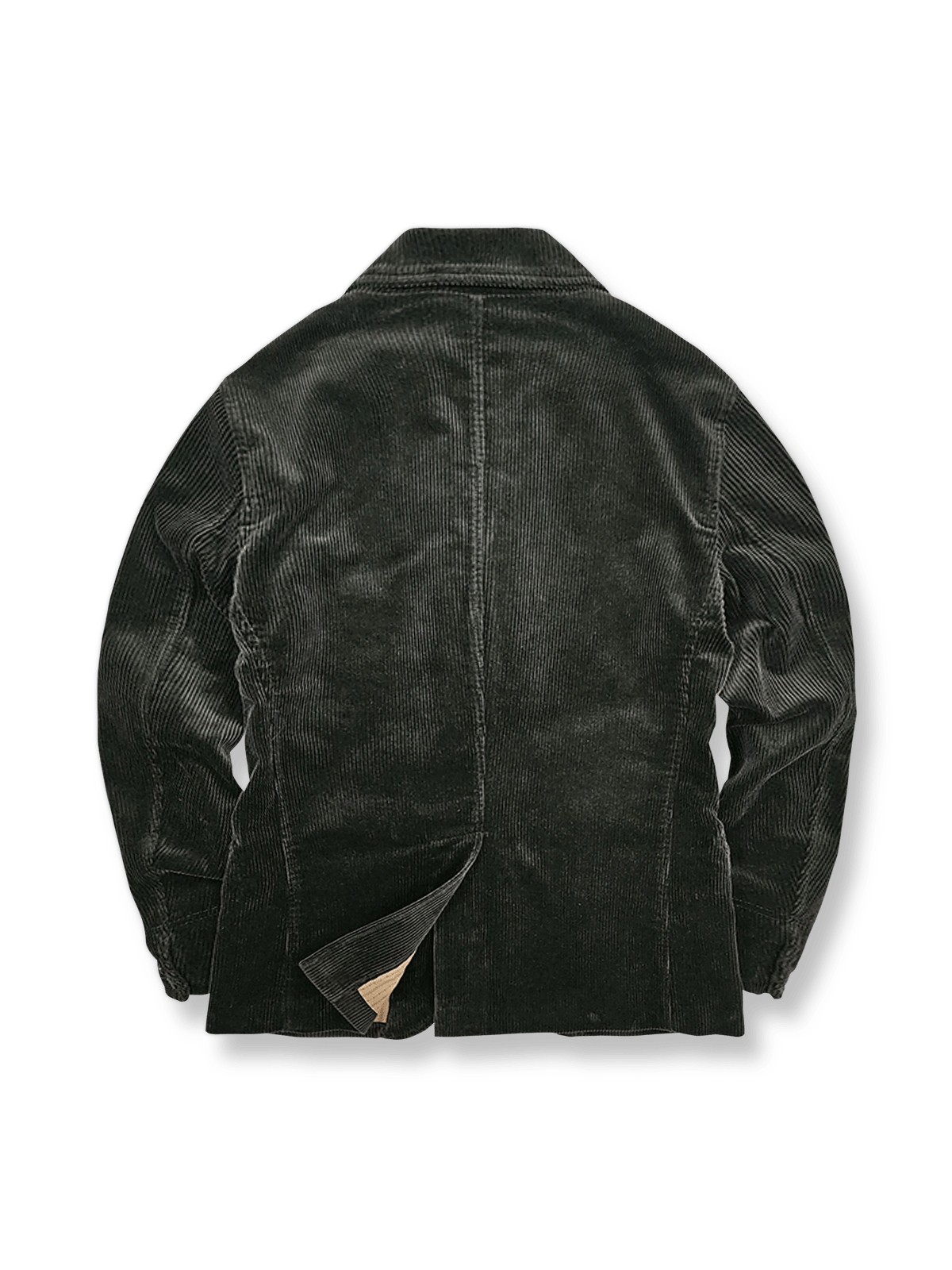 製品画像:クラシックなヴィンテージ風ブラックコーデュロイジャケットの正面
詳細画像:果実モチーフボタンとコーデュロイ生地のテクスチャーディテール