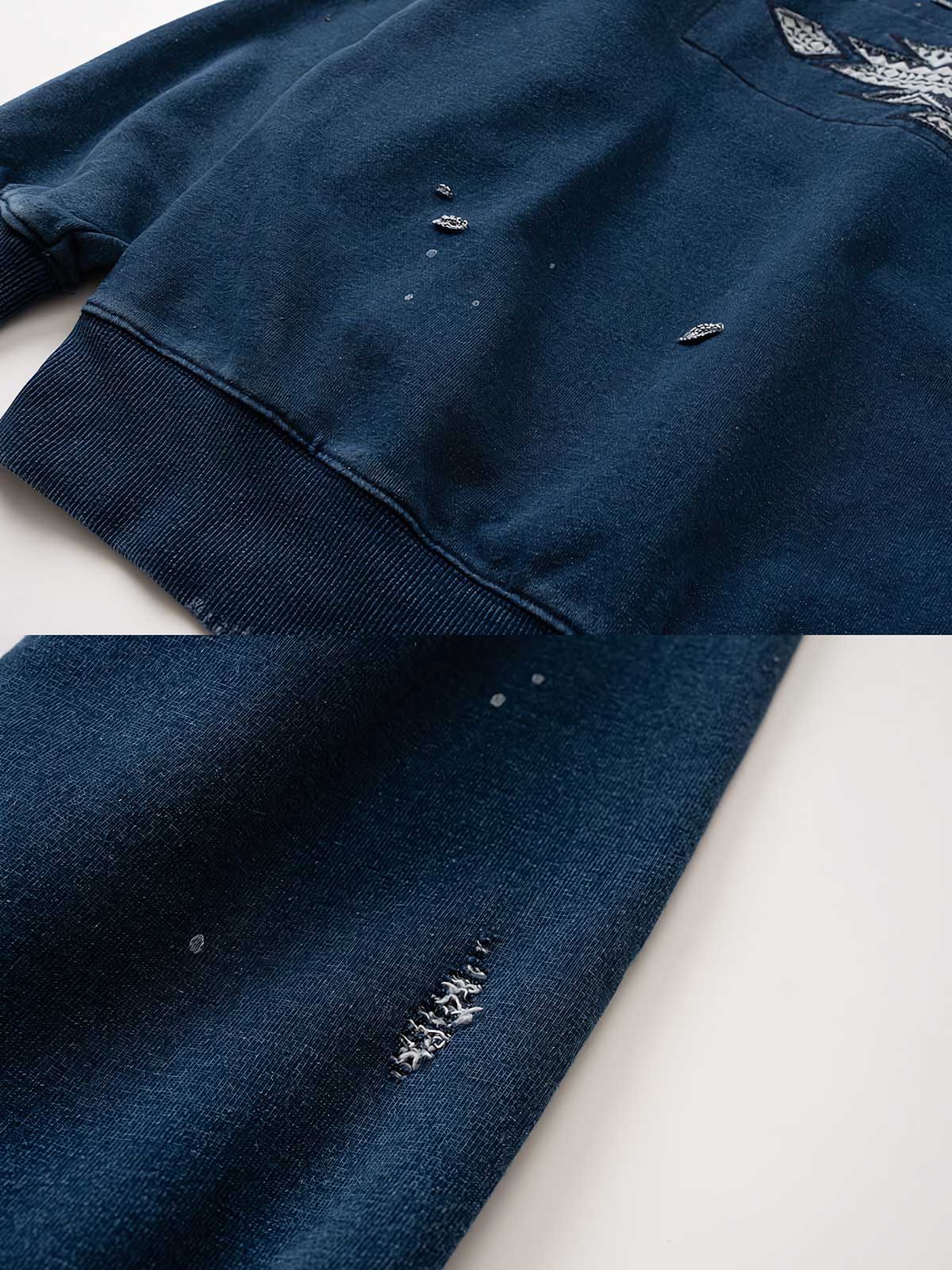 パッチワークデザインとウォッシュ加工 ディテール画像