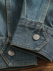 デニム生地の質感とワークポケットのディテール展示