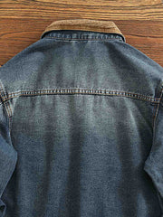 コーデュロイ襟パッチワークデニムジャケット