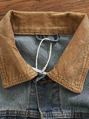 コーデュロイ襟パッチワークデニムジャケット