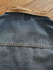 コーデュロイ襟パッチワークデニムジャケット