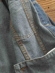 コーデュロイ襟パッチワークデニムジャケット